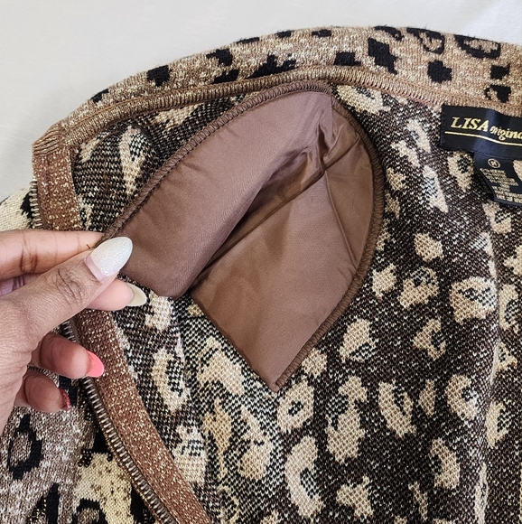 LISA Original Women's Leopard Print Zip Up Knit Jacket Shoulder Pad Cardigan, MD - Picture 16 of 16